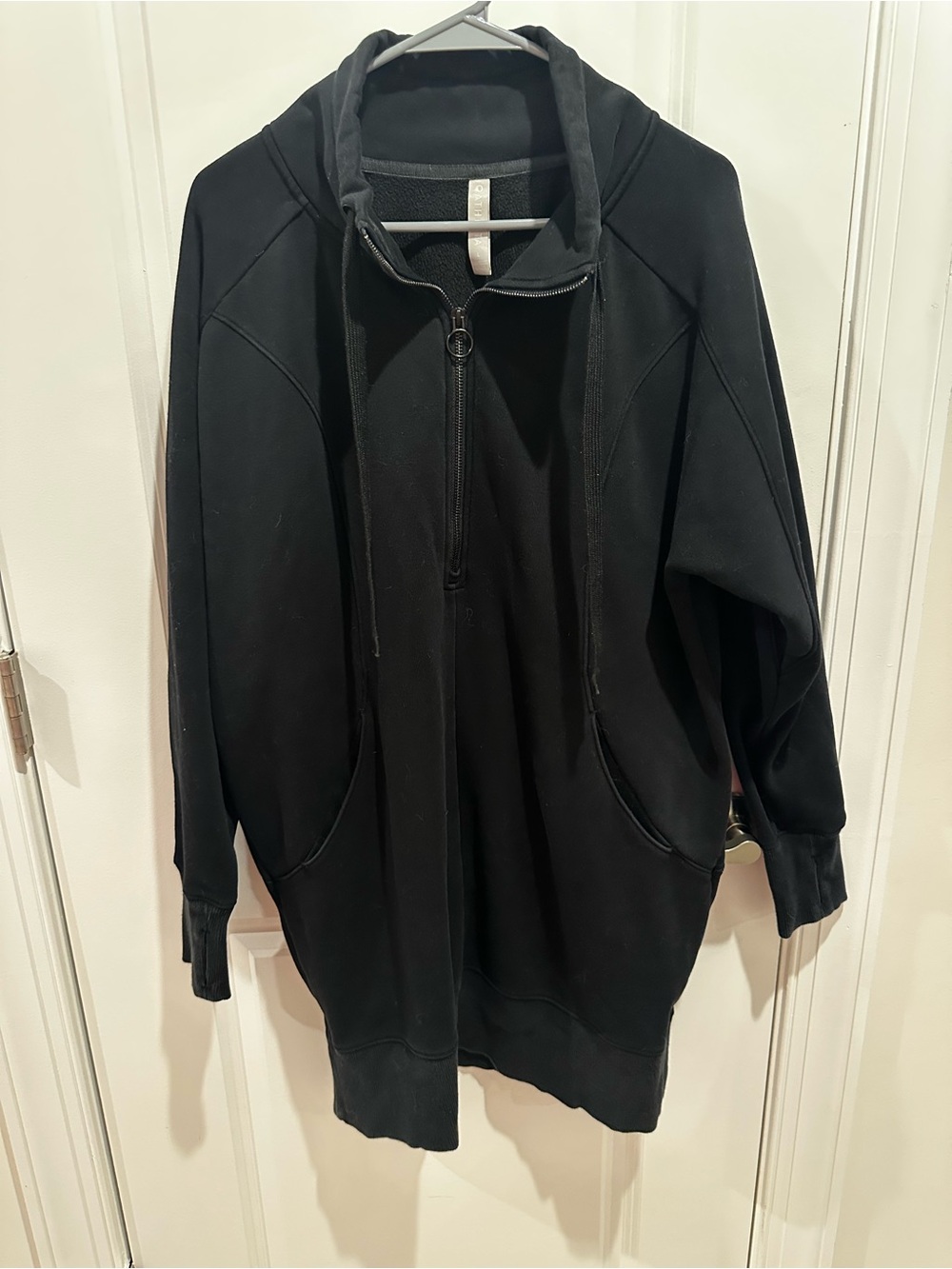 Athleta Black Hooded Zip-Front Women's Sweater Dress
